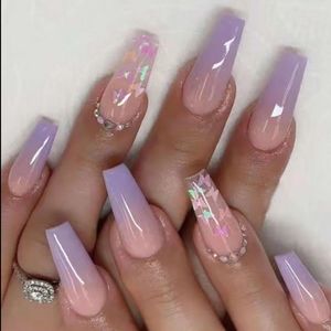 2 for $18 Long Press On Nails Coffin Shape Pink Purple Butterfly Designs 2 Sets